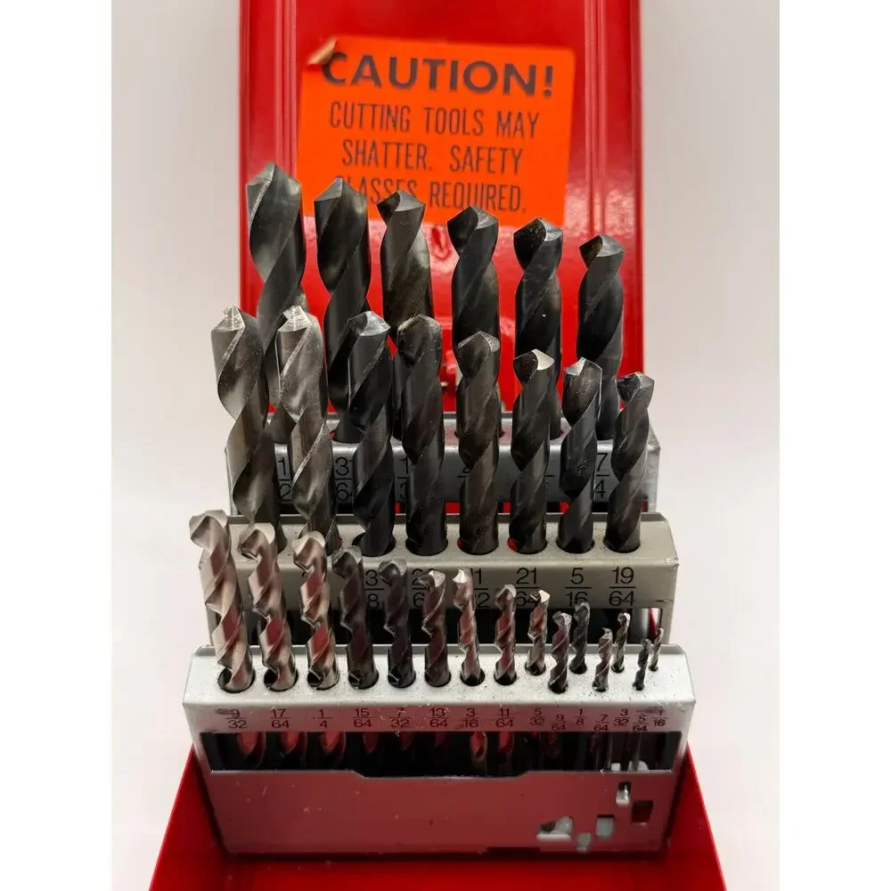 Vintage Union 29-Piece Fractional Drill Bit Set with Red Metal Index Case